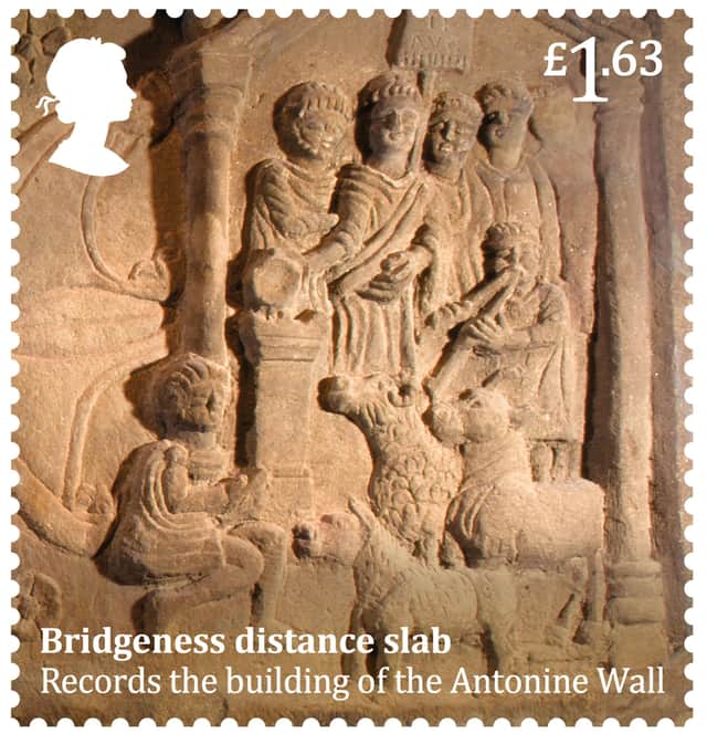 The Bridgeness distance slab which features in the new Roman-era Britain collection from Royal Mail. PIC: Royal Mail.