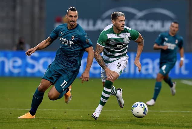 Zlatan Ibrahimovic, seen here in the qualifying round win over Shamrock Rovers, is due in Glasgow with AC Milan this week. (Photo by Charles McQuillan/Getty Images)