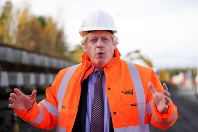 Prime Minister Boris Johnson during a visit to the Network Rail hub at Gascoigne Wood, near Selby, North Yorkshire, to coincide with the announcement of the Integrated Rail Plan.