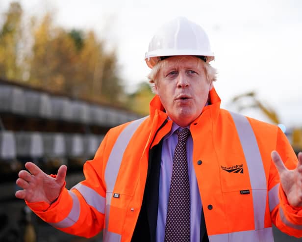 Prime Minister Boris Johnson during a visit to the Network Rail hub at Gascoigne Wood, near Selby, North Yorkshire, to coincide with the announcement of the Integrated Rail Plan.