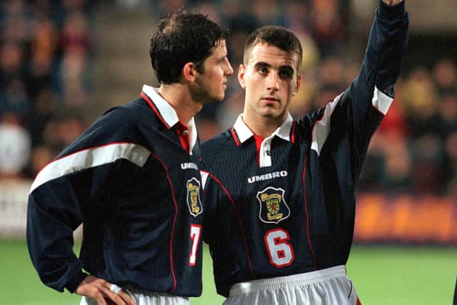 Ritchie, with Stevie Crawford, playing for Scotland against Norway