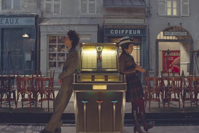 Timothée Chalamet, left, and Lyna Khoudri in a scene from The French Dispatch. PIC: Searchlight Pictures
