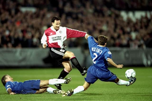 Jean-Paul van Gastel (centre) in action for Feyenoord during a Champions League clash with Chelsea in 2000. (Photo by Ben Radford /Allsport).