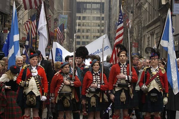 Pipers march up New York's Sixth Avenue during a previous Tartan Day parade (Picture Mark Mainz/Getty Images)