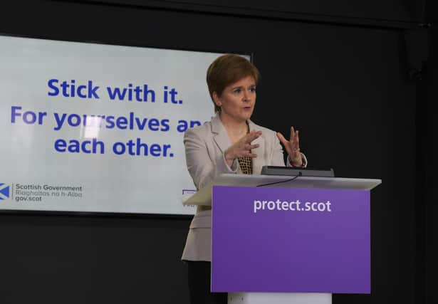 First Minister Nicola Sturgeon giving daily covid briefing.