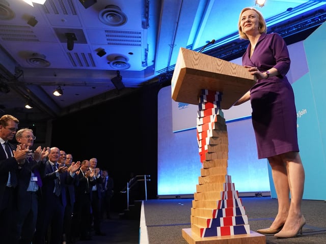 Liz Truss speaks at the Queen Elizabeth II Centre, London, after being announced as the new Conservative party leader and next Prime Minister. Ms Truss said Tory beliefs in freedom, low taxes and personal responsibility “resonate with the British people”. “During this leadership campaign, I campaigned as a conservative and I will govern as a conservative,” she said.