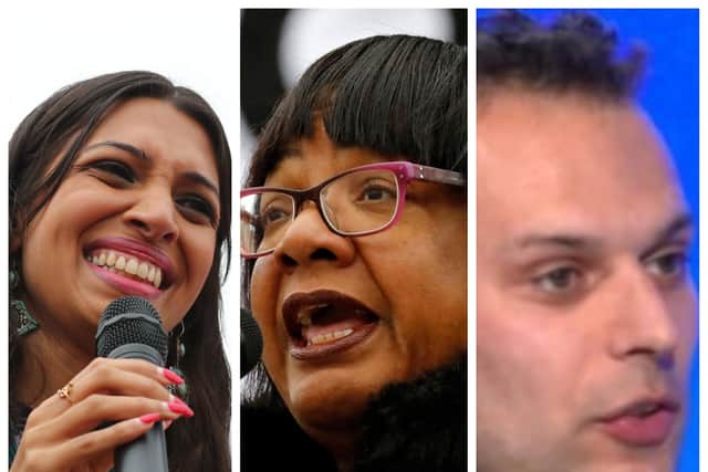 Three figures caught up in Labour candidate issues (from left to right), Faiza Shaheen, Diane Abbott and Josh Simons