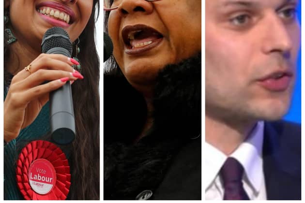 Three figures caught up in Labour candidate issues (from left to right), Faiza Shaheen, Diane Abbott and Josh Simons