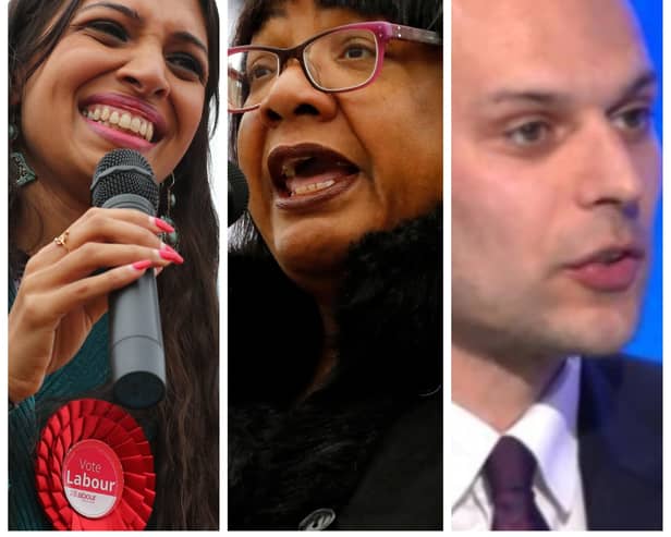 Three figures caught up in Labour candidate issues (from left to right), Faiza Shaheen, Diane Abbott and Josh Simons