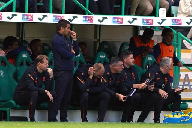 Rangers manager Giovanni van Bronckhorst during the cinch Premiership match at Easter Road against Hibs.