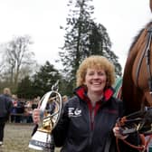 Corach Rambler and trainer Lucinda Russell during the Randox Grand National winners homecoming at Arlary House Stables, Kinross. Picture date: Sunday April 16, 2023.