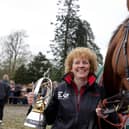 Corach Rambler and trainer Lucinda Russell during the Randox Grand National winners homecoming at Arlary House Stables, Kinross. Picture date: Sunday April 16, 2023.