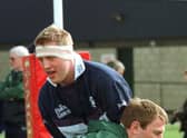 Doddie Weir and Gary Armstrong during a training session at Murrayfield ahead of the 1998 Calcutta Cup. Photo by Chris Bacon/PA.