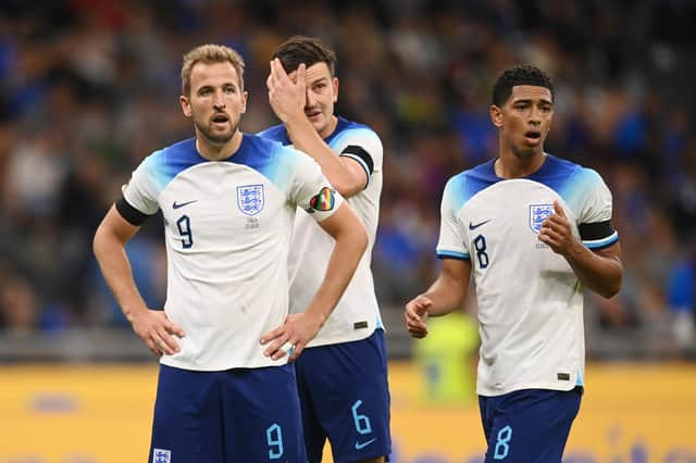 England's Harry Kane wears the OneLove rainbow armband during a Uefa Nations League match against Italy in September (Picture: Michael Regan/Getty Images)