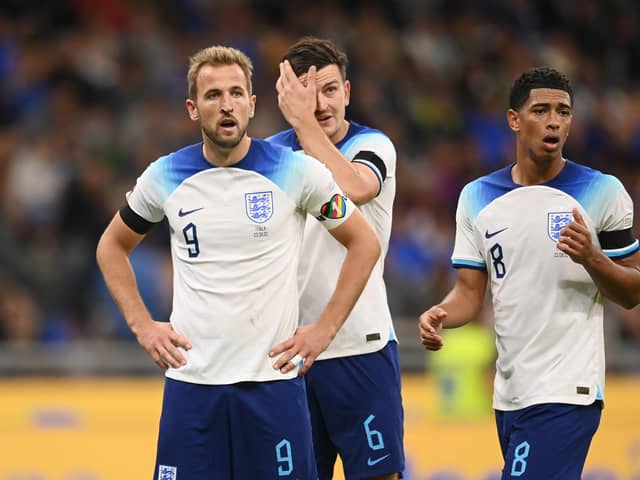 England's Harry Kane wears the OneLove rainbow armband during a Uefa Nations League match against Italy in September (Picture: Michael Regan/Getty Images)