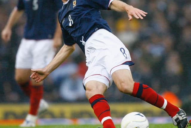 Alexander in action for Scotland against North Macedonia in 2009, the last of his 40 caps