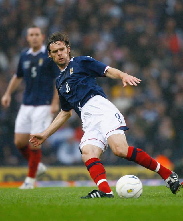 Alexander in action for Scotland against North Macedonia in 2009, the last of his 40 caps