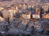 An aerial photo shows collapsed buildings in Antakya. Picture: Hassan Ayadi/AFP via Getty Images