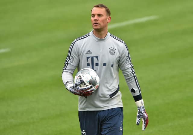 Bayern Munich's goalkeeper Manuel Neuer trains ahead of the Bundesliga's resumption.