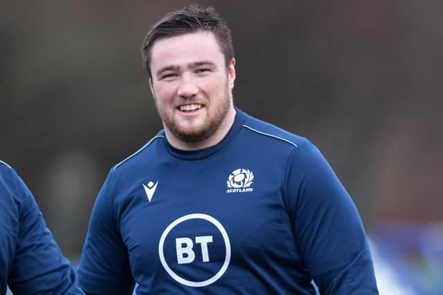 Zander Fagerson in training ahead of this weekend's match against Ireland. Picture: Craig Williamson / SNS