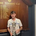 Longniddry's James Morgan shows off the Tennant Cup after his weekend win over two two rounds at Gailes Links then another two at Killermont in Glasgow.