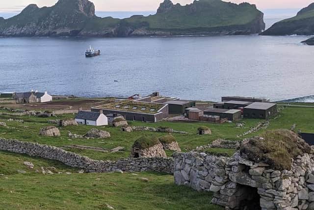 Village Bay on Hirta, St Kilda, with the new M0D buildings pictured in the foreground. PIC: QinetiQ.