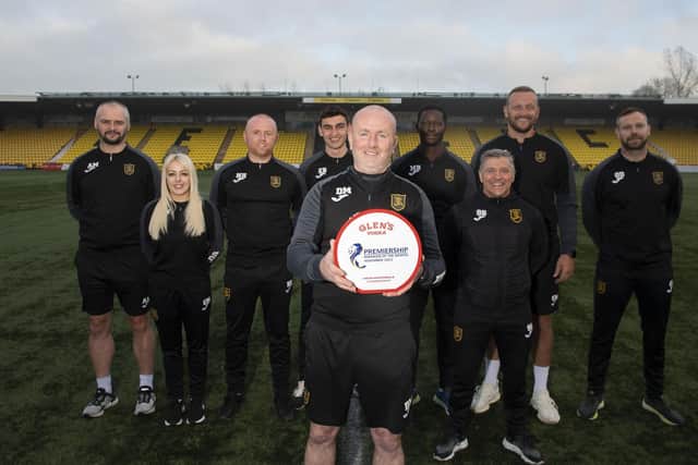 David Martindale with his backroom staff after getting the Glen's Premiership Manager of the Month award for November. (Photo by Paul Devlin / SNS Group)