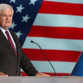 Newt Gingrich speaks at the Free Iran 2018 - the Alternative event held in Villepinte, north of Paris, in 2018. (Picture: Zakaria Abdelkafi /AFP via Getty Images)