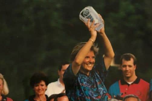 Kathryn Imrie lifts the trophy aloft after her win in the 1995 Jamie Farr Toledo Classic. She was the first Scot to record a victory on the LPGA Tour