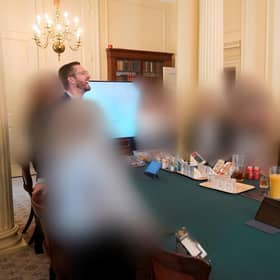Prime Minister Boris Johnson (right) at a gathering in the Cabinet Room in 10 Downing Street on his birthday, which was released with the publication of Sue's Gray report into Downing Street parties in Whitehall during the coronavirus lockdown. Lord Geidt has stepped down from his position as Boris Johnson's adviser on ministers' interests. Issue date: Thursday June 16, 2022.