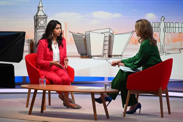 Former home secretary Suella Braverman appearing on the BBC One current affairs programme, Sunday with Laura Kuenssberg. Picture: Jeff Overs/BBC/PA Wire