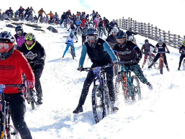 The participants descend over 900m from the summit of Aonach Mor in the Nevis Range near Fort William.