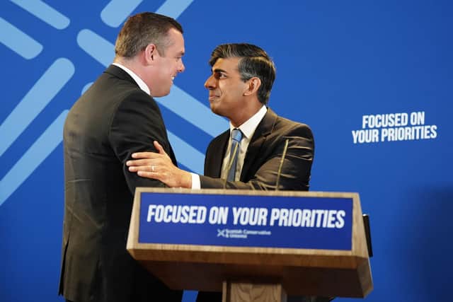 Scottish Conservative leader Douglas Ross and Prime Minister Rishi Sunak during the launch of the Scottish Conservative party's general election manifesto (Photo by Jane Barlow/PA Wire)