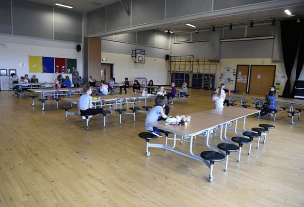 Children at a hub at Juniper Green Primary School, Edinburgh, being used for key worker children to attend. Picture: Lisa Ferguson.