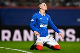 Ryan Kent after missing a chance during the first half at Ibrox. Picture: SNS