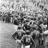 Hawick have won the Border League 49 times and receive the trophy here in April 1973 after beating Gala. Picture: Ian Brand