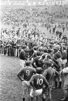 Hawick have won the Border League 49 times and receive the trophy here in April 1973 after beating Gala. Picture: Ian Brand