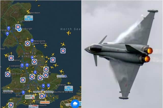 Typhoon jets are flown from RAF Lossiemouth/ The 'planefinder' flight tracker map.