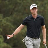 Martin Laird reacts after making a birdie on the first green during the third round of the Masters at Augusta National Golf Club. Picture: Kevin C. Cox/Getty Images.