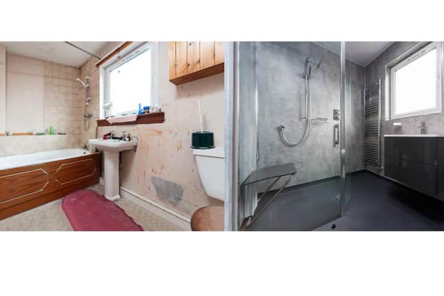 Bathing Mobility Advisory Service experts can transform an old bathroom (left) into a stylish modern wet room (right) suited to whatever needs their customers have.