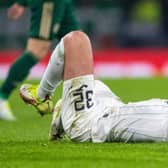 Hibs' Josh Campbell at full time during the Premier Sports Cup Final between Celtic and Hibernian at Hampden. (Photo by Ross MacDonald / SNS Group)