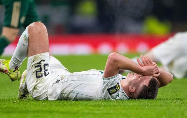 Hibs' Josh Campbell at full time during the Premier Sports Cup Final between Celtic and Hibernian at Hampden. (Photo by Ross MacDonald / SNS Group)