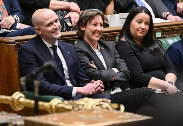 SNP Westminster leader Stephen Flynn (left) sitting next to deputy leader Mhairi Black (centre) at Prime Minister's Questions. Picture: Jessica Taylor/UK PARLIAMENT/AFP via Getty Images