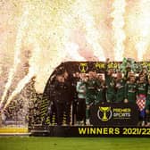 Celtic Captain Callum McGregor lifts the Premier Sports Cup Trophy. (Photo by Alan Harvey / SNS Group)