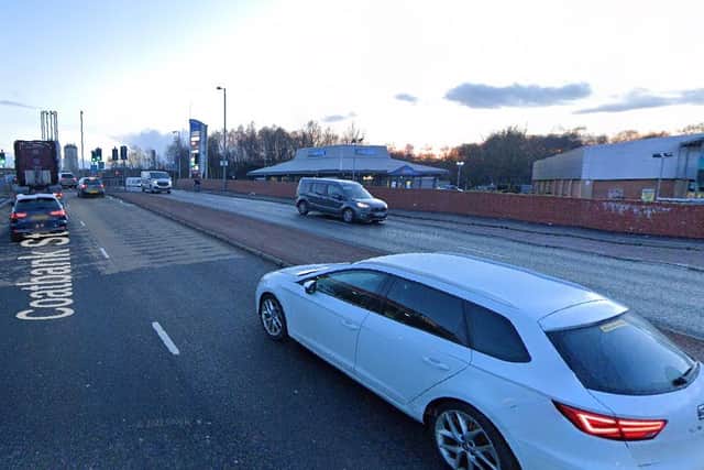 An elderly woman has been left in a serious condition after being struck by a car when crossing Coatbank Street, at the pedestrian crossing near to its junction with the Faraday Retail Park (Photo: Google Maps).