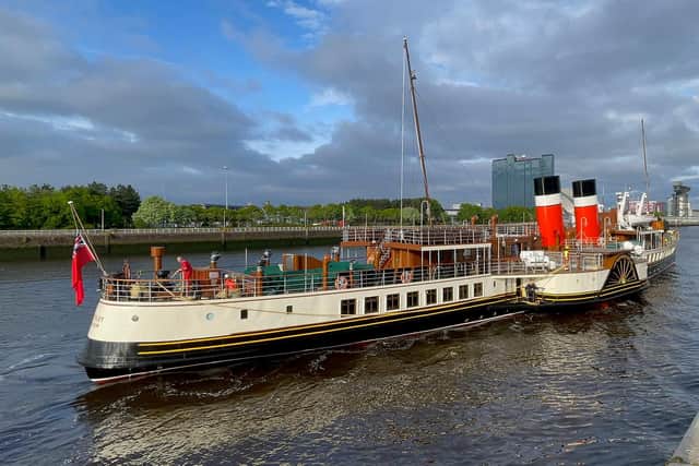 Waverley reaching her home beside Glasgow Science Centre. Picture: Waverley Excursions