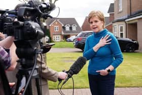 Nicola Sturgeon speaking to the media outside her home. Picture: Jane Barlow/PA Wire