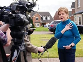 Nicola Sturgeon speaking to the media outside her home. Picture: Jane Barlow/PA Wire