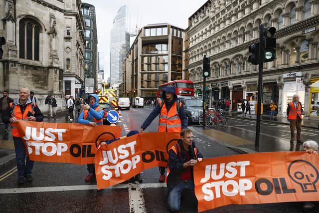 Just Stop Oil protesters block a road in London last year. Picture: Jeff J Mitchell/Getty Images