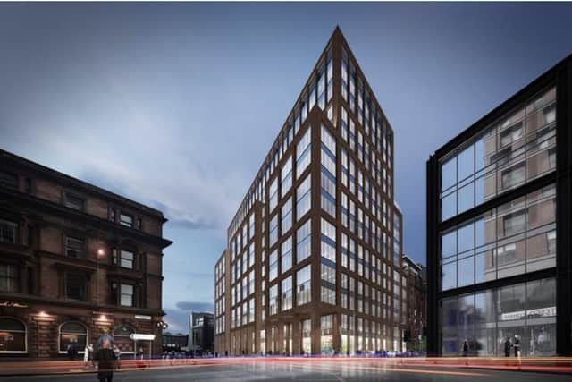 The new JP Morgan & Chase HQ under construction at the corner of Robertson Street and Argyle Street  in Glasgow with the building to span 13 floors and house up to 3,000 staff. Picture: Contributed
